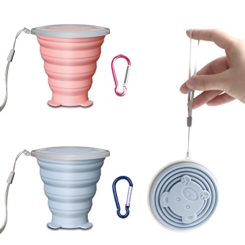 Aerzouser Ensemble de 2 Verre Pliable, 180 ml Verre de Voyage Pliable (Avec Base), Gobelet Rétractable, Peuvent être Utilisés pour les Voyages, le Fitness...
