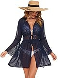 AOLRO Chiffon Bathing Suit Cover Ups for Women Sexy Summer Tie Front Long Sleeve Bikini Cover Up Pet