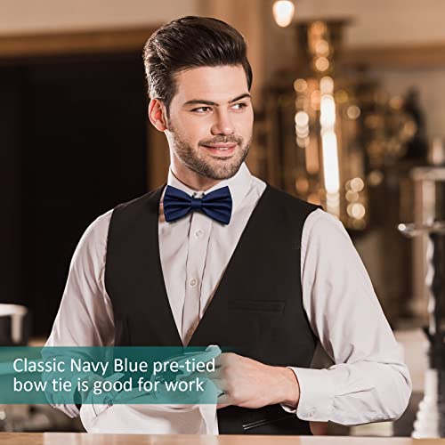Pafuwei Men's Pre-Tied Bow Tie, Tux Bowtie Solid Color Neck Bow Ties Adjustable Length Formal Satin Bow Tie For Wedding Party (Polyester, Navy Blue) #TOP6