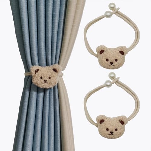 Cute Curtain Ties Back Cartoon Bear Tie Backs for Curtains 2Pcs Curtain Ties for Drapes Nursery Curtain Tiebacks Window Treatment Holdbacks(Light Brown)
