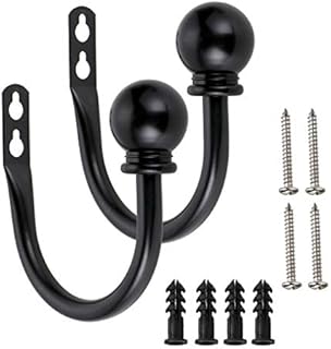 BSTKEY A Pair of Lightweight Metal Curtain Hooks - Retro Wall Mounted Curtain Hold Back Tiebacks Wall Hook Tassel Drapery Holder (Black)