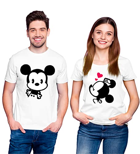 Image of Hangout Hub HH116 Men Women Cotton Regular Fit Mickey Minnie Printed Matching Combo T-Shirts for Couples