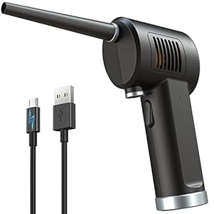 Compressed Air Duster, Canned Air Electric 33000 RPM, Air Blower for Computer PC Keyboard Electronics, Rechargeable 6000mAh, Reusable Dust Mover, Black