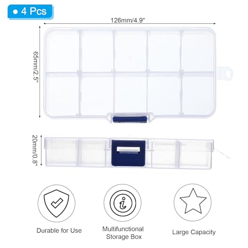 Image of PATIKIL 2.5X 5x0.8 Inch Nail Charm Organizer, 4 Pcs Craft Organizers and Storage Box Grids Clear Plastic Organizer Box Bead Organizer Art Crafts Jewelry Fishing Tools, Transparent