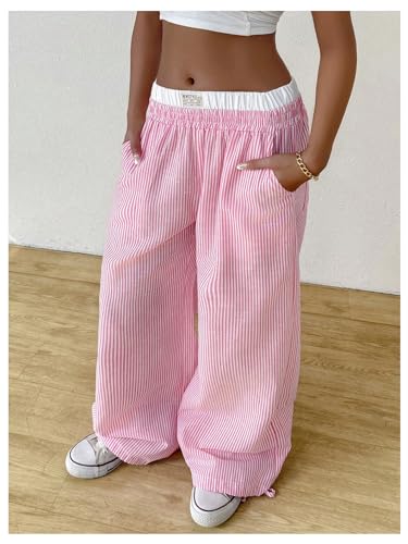 SHENHE Women's Color Block Striped Baggy Pants Wide Leg Loose Casual Y2k Long Pants4