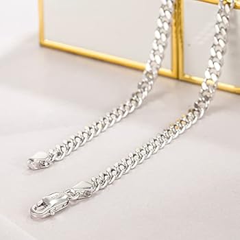 Dankadi Cuban Necklace Thin 3 mm 4 mm 925 Sterling Silver Cuban Chain