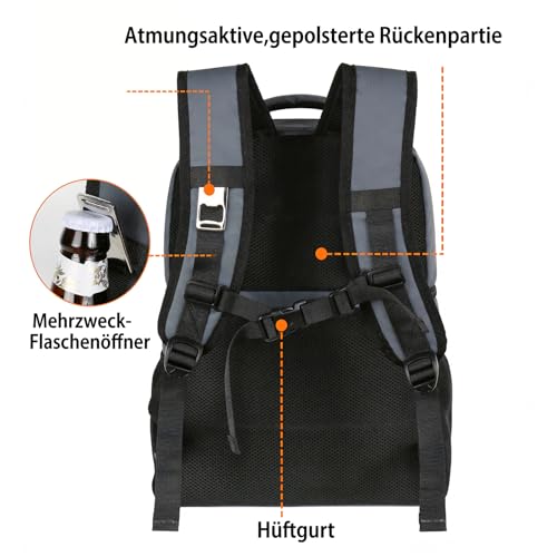 MATEIN Kühlrucksack 34L, 40 Dosen Kühlrucksack groß, Kühltasche Rucksack Thermo für Herren Damen, Doppelte Schicht Auslaufsicher Kühl Rucksack, Cooler Backpack für Picknick, Strand, Camping, Grau