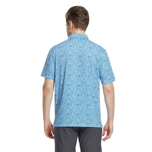 Image of M MAELREG Mens Golf Shirt Short Sleeve Dry Fit Print Moisture Wicking Performance Patterns Collared Polo Shirt