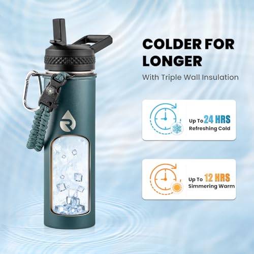 Image of RAYMYLO Insulated Water Bottle 20 oz, Triple Wall Vacuum Stainless Steel (Cold for 24Hrs, Hot for 12Hrs), Leak Proof & Non-BPA, Modern Water Bottle Jug for School with Straw Spout Lids