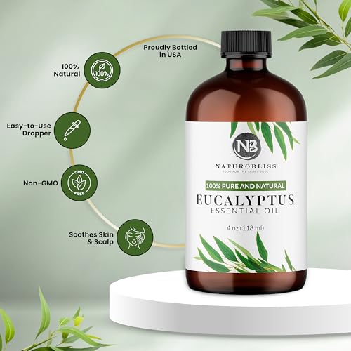 Image of NaturoBliss Essential Oil with Glass Dropper - 100% Pure and Natural - Essential Oils for Diffuser, Aromatherapy, Soap and Candle Making, Eucalyptus Essential Oil, Eucalyptus Oil, 4 Fl Oz