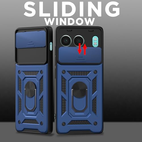 Image of Pikkme D10 Tough Armor Bumper Case | 360 Protection Case | Sliding Camera Shield Cover & Ring Holder Stand Back Cover for OnePlus Nord 4 5G (Blue)