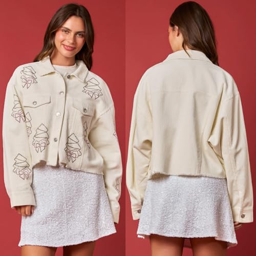 Chaqueta corta de Navidad Festive Tree Bows cómoda y abrigada para el día a día 2
