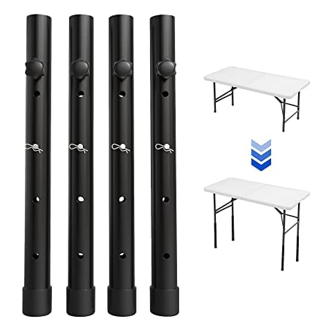 ZhouDaShu Table Leg Extenders for Folding Tables,Table Leg Extensions for Bent/Straight Legs, Adjustable Folding Table Leg Risers, 4 Pack Table Height Extenders for Rise 3.6"/6.77"/9.9"/13" (17.3 in) Cover