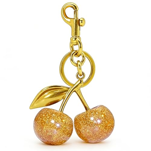 ApexHaul Elegant Keychain Cherry Bag Charm - Alloy Cherry Bag Charm, Cute Decorative Purse Accessory & Fashionable Keyring for Handbags, Thoughtful Gift for Women (Gold)