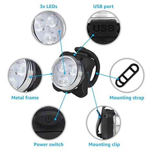 Feu arrière de vélo à 3 LED USB rechargeable avec clip de fixation pratique