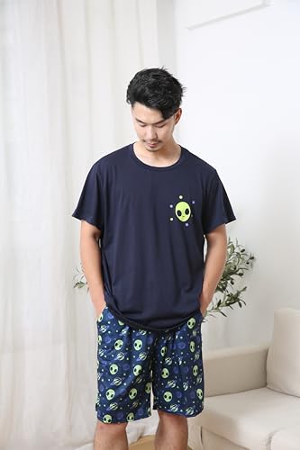 Image of Yoimira Mens Soft Pajama Set Short /Long Sleeve 2 Piece PJs with Pockets | Men's short /long sleeve pajama set, soft 2 piece PJs with pockets for sleepwear, loungewear, relaxing at home and nightwear