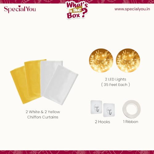 Image of SpecialYou Ganpati Decoration Setup for Home with White & Yellow(7*3.5 ft) curtains, Varalakshmi Pooja Decoration Items, Backdrop Cloth for Decorations Pooja, Mandir Decorations Items for Home- 9Pcs
