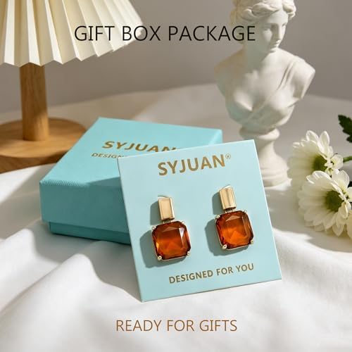 14K Gold Plated Brown Chunky Statement Dangly Drop Stud Earrings for Women - 2