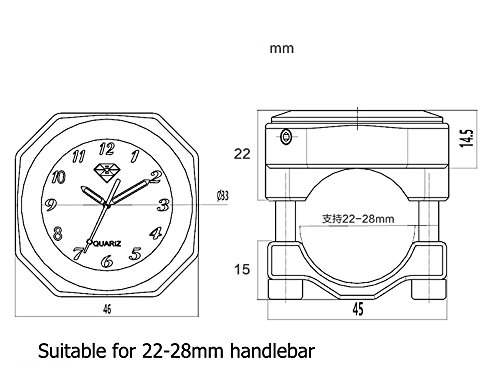 Perfectech Waterproof 7/8"- 1 1/8" Handlebar Luminous Dial Motorcycle Clock for Dirt Bike Motocross Yamaha Kawasaki Honda Suzuki Harley Davidson (Silver)