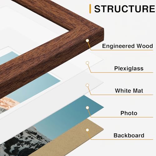 Image of Vittanly Picture Frames Set of 10, Picture Frames Collage Wall Decor with Two 8x10, Four 5x7, and Four 4x6 Photo Frames, Gallery Wall Frame Set for Wall or Tabletop Display, Walnut Brown