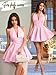 ShawGobow Jacquard Corset Dress,Deep V Halter Mini Dresses with Bow Back,Sexy Birthday Outfits Women Homecoming Prom Formal Pink Small