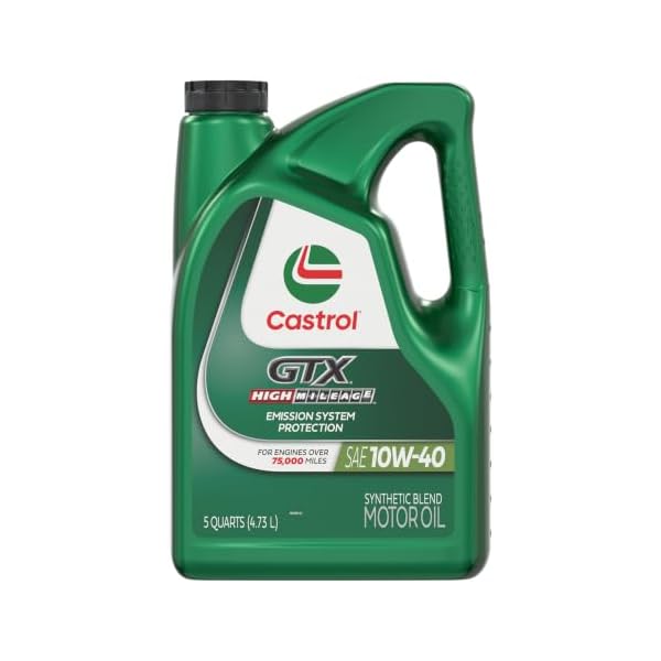 Castrol GTX High Mileage 10W-40 Synthetic Blend Motor Oil – 5 Quarts