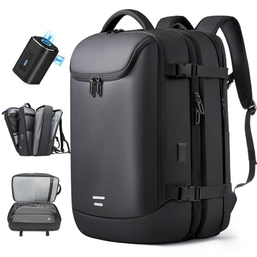 Image of TANGCORLE Vacuum Backpack Travel with Pump, 42L Expandable Carry on Compression Backpack Flight Approved for Women Men Fit 17 Inch Laptop with USB Charging Port Business Weekender