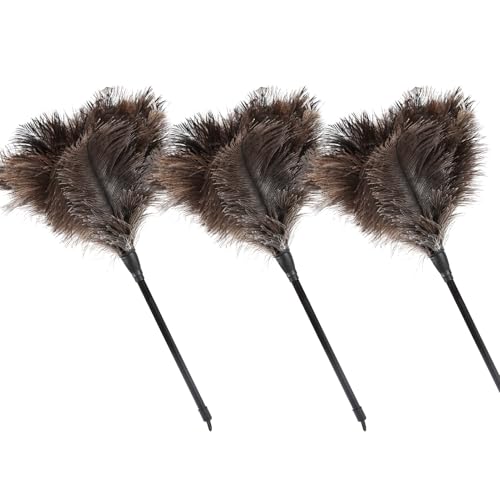 Image of Ostrich Feather Duster 15Inch Natural Fluffy Handheld Feather Dusters for Cleaning Keyboard Home Car Office (3PCS)