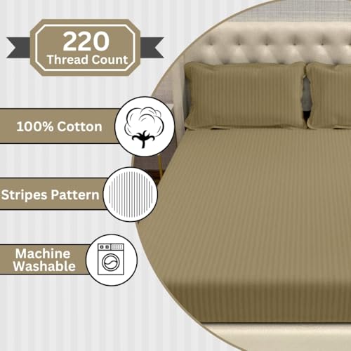 Image of Divine Casa 100% Cotton King Size Bedsheet Italian Stripe 210 TC | Soft Breathable Wrinkle Resistant Bed Sheet with 2 Pillow Covers | Luxury Bedding for Bedroom | 275 x 275 cm (Taupe, Striped)