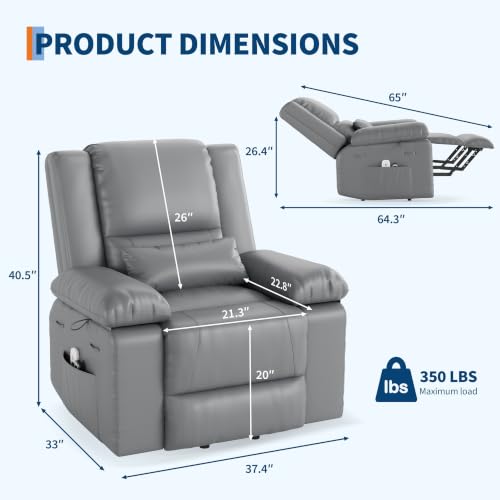 Image of GarveeHome Power Lift Recliner Chair - Heat and Massage, PU Leather Electric Lift Recliner for Elderly & Mobility Impaired, Adjustable Back and Legs, Heavy Duty Lift Chair for Seniors
