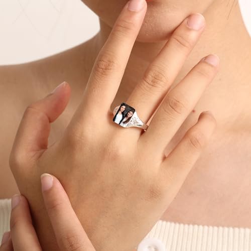 MMXX Personalized Birthstone Rings for Women - Personalized Photo & Name Promise Ring with Engraving Photo or Text Option Memorial Jewelry Gift for Lovers Mothers Women (Size 5-11)2