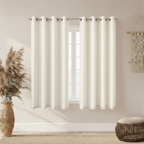 Image of 100% Blackout Linen Textured Curtains for Bedroom Full Light Blocking Room Darkening Bronze Grommet Window Drapes Thermal Insulated Energy Efficient Home Decor 52x54 Natural (2 Panels)