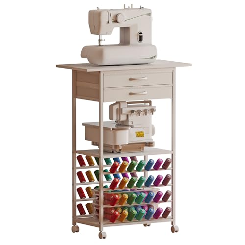 NinPeen Rolling Sewing Machine Table with 2 Fabric Drawers,Craft Table