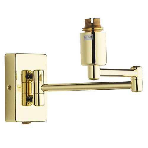 Britalia Polished Brass Traditional Retro Switched Double Swing Arm Wall Reading Light Bracket | Discreet On Off Rocker Switch Operated | 1 x BC Lamp Bulb Required | Bedside - Living Room