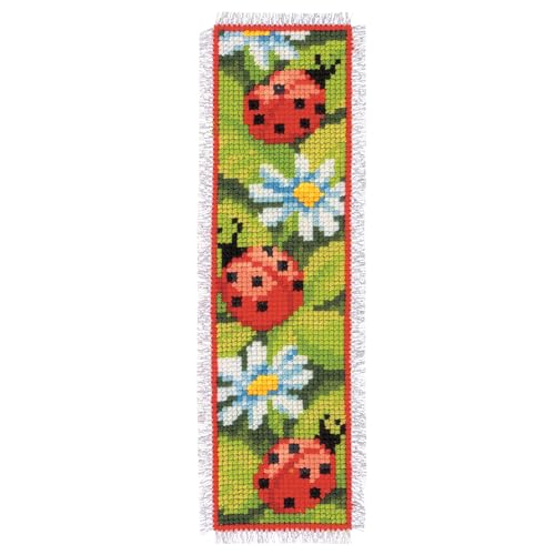 Image of Vervaco Bookmark Ladybirds Counted Cross Stitch Kit, Multi-Colour