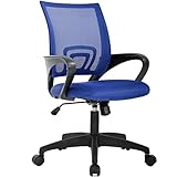 Home Office Chair Ergonomic Mesh Chair, Mid-Back Computer Desk Chair with Lumbar Support& Armrest, Adjustable Executive Task Chair Modern Rolling Swivel Task Chair for Adult, Blue