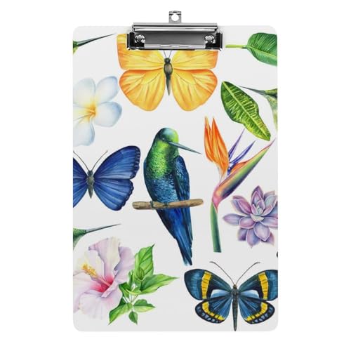 Planchette à pince A4 oiseau et papillon pour bureau et classe