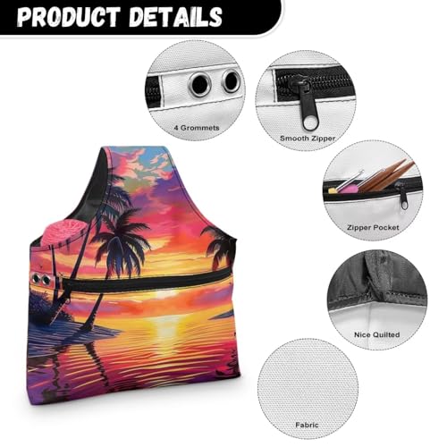 Image of Tropical Knitting Bag Yarn Storage Organzier Portable Yarn Bag for Crocheting on the Go Palm Leaf Yarn Storage Shelves,Large