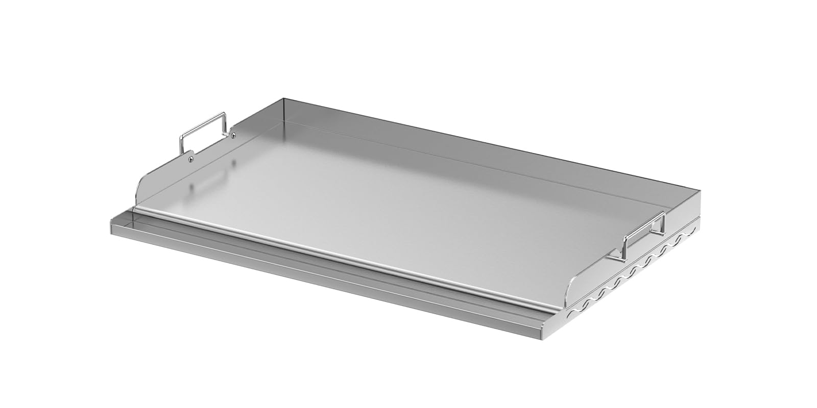 skyflame 25"x16" stainless steel griddle plate for bbq, hibachi, flat top grill with even heating, grease groove, foldable handles, ideal for charcoal/gas grills, camping, tailgating, outdoor cooking