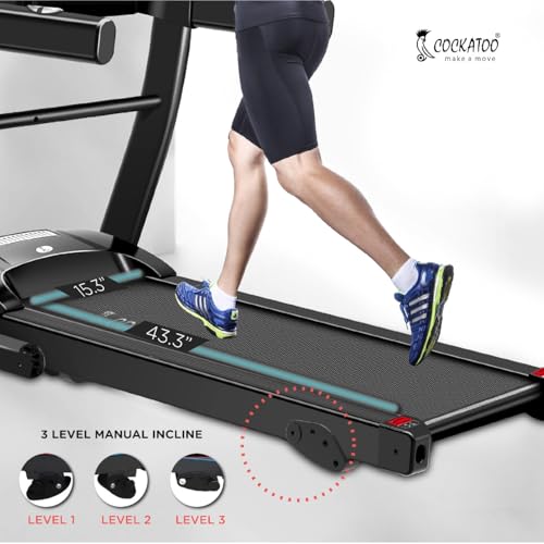 Image of Cockatoo CTM-05 3HP Peak DC Motorized Treadmill for Home, with 3 Level Manual Incline, Max Speed 14 Km /Hr., Max User Weight 90 Kg, Black (DIY, Do It Yourself Installation, Black)