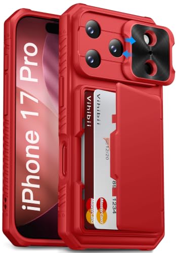 Vihibii for iPhone 17 Pro Case Wallet with Card Holder, Red
