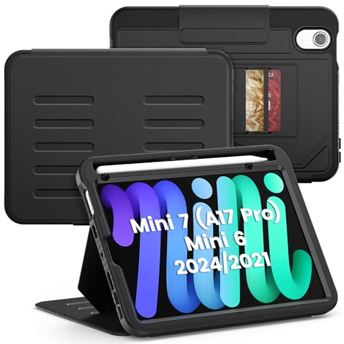 SEYMAC Case for iPad mini 7 (A17 Pro)/ Mini 6 8.3″ 2024/2021, for iPad mini 7th/ 6th Generation, Strong Magnetic Cover with Auto Sleep/Wake, Pencil Holder, Multiple Angle Adjustable Stand,Black