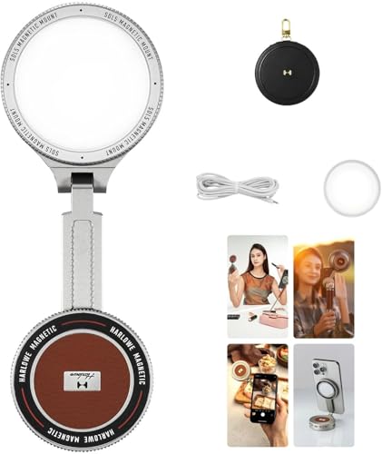 Harlowe Sol 5 Magnetic Selfie Light Travel Kit for Phones - Portable LED Light with Mirror & Softbox - Fill Ring Lights for Photos, Makeup & Video Conferences - Compatible with MagSafe, Rechargeable