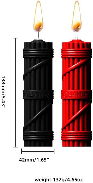 Diagram showing the dimensions of the Flaming Valentines Candle: 138mm (5.43 inches) height and 42mm (1.65 inches) diameter, with a weight of 132g (4.65oz).