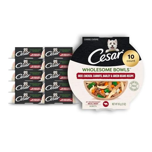 Cesar Wholesome Bowls Adult Wet Dog Food, Beef, Chicken, Carrots, Barley & Green Beans Recipe, Wet Food for Dogs, 3 oz., 10 Count