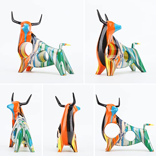 Shengtian Simple Creative Colorful Bull Statue Bullfight Sculptures Animal Statue Crafts Ornaments Home Office Bedroom Living Room Study Room Studio Decorations (B2) #TOP6