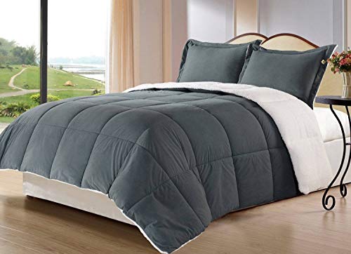 Cozy Beddings, Borrego 3-Piece Down Alternative Comforter Set with Pillow Case, Sherpa and Berber Throw Blanket, Twin, Charcoal Grey