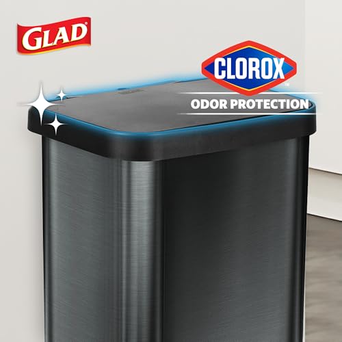 Image of Glad 13-Gallon Stainless Steel Step Trash Can with Clorox Odor Protection, Soft Close Lid, Foot Pedal & Waste Bag Holder - Large Indoor Metal Garbage Bin for Kitchen, Home & Office Use