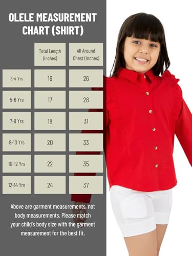 Image of olele Girls Full Sleeve Ruffles Cotton Linen Shirt - White for 4 to 14 Years | Kids Girl White Shirt | White Ruffle Shirt for Girls | Shirt Jeans