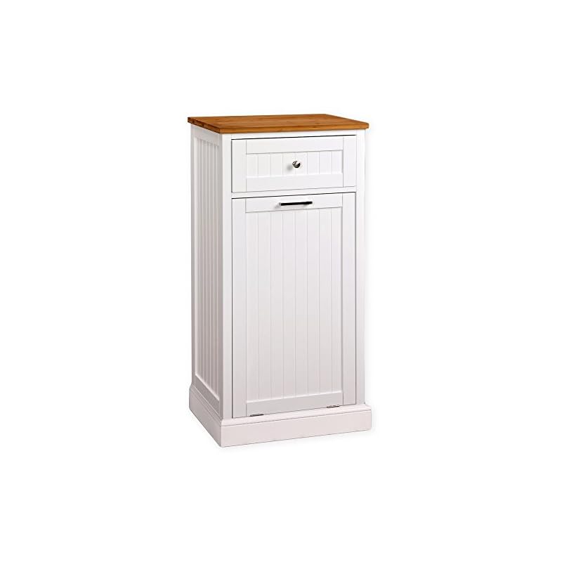 SpaceMaster Freestanding Microwave Kitchen Cart with Trash Can Holder and Bamboo Cutting Board